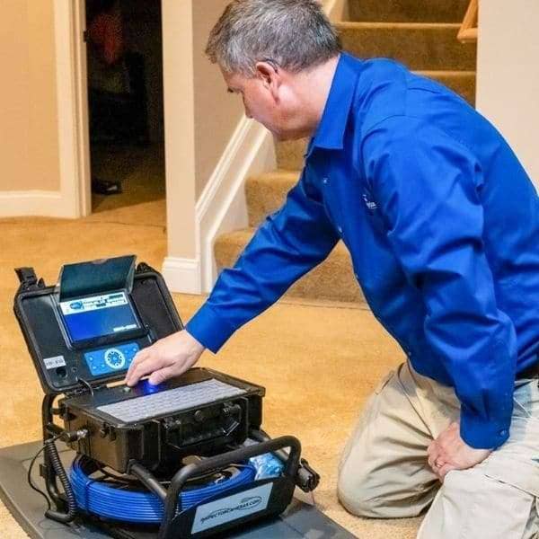 home inspector using sewer inspection camera